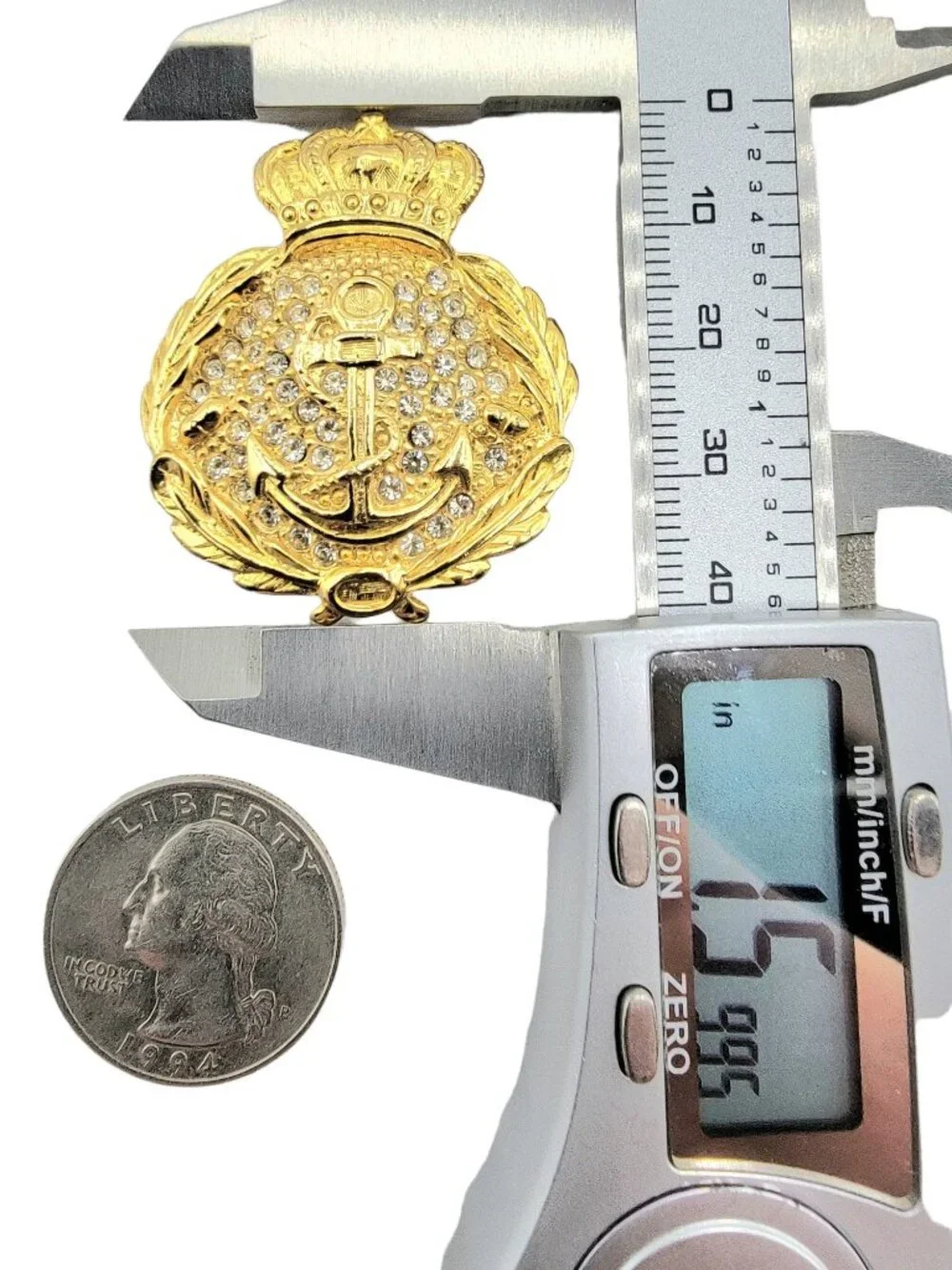 Carolee Gold-Tone Clear Rhinestone Shield Crown, Royal Navy Laurel Pin Brooch
